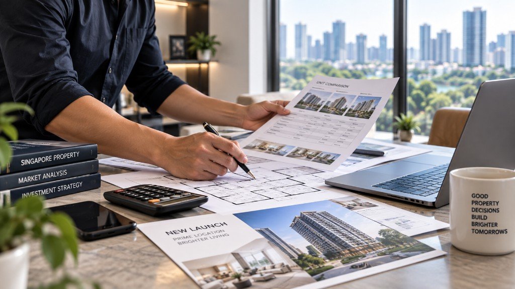 Property adviser reviewing floor plans and unit comparisons